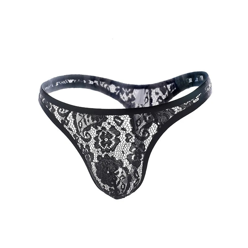 Men's Sexy Lace Lingerie Thongs Underwear in Black by Gallery Man
