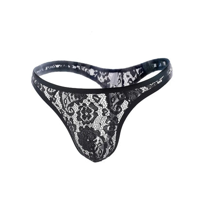 Men's Sexy Lace Lingerie Thongs Underwear in Black by Gallery Man