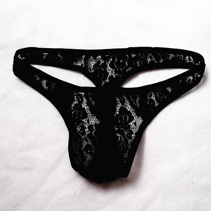 Men's Sexy Lace Lingerie Thongs Underwear in Black by Gallery Man