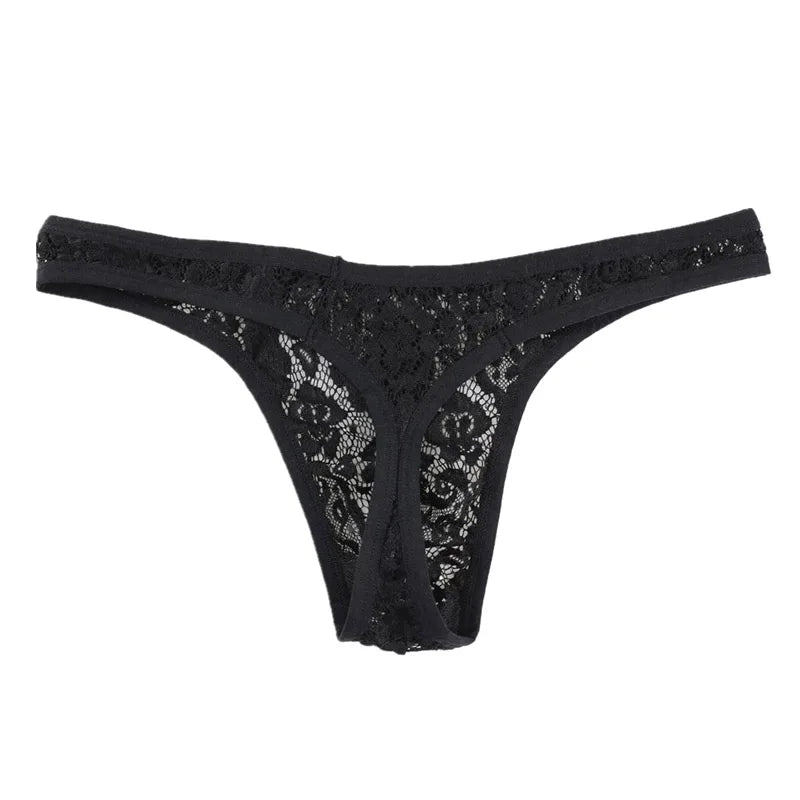 Men's Sexy Lace Lingerie Thongs Underwear in Black by Gallery Man