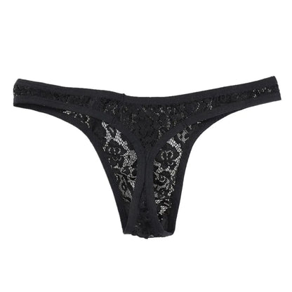 Men's Sexy Lace Lingerie Thongs Underwear in Black by Gallery Man