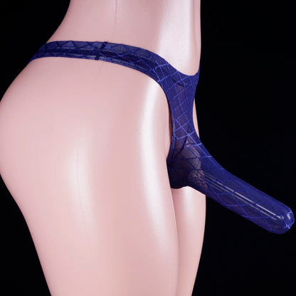 Men's Transparent Thong Underwear with Elephant Trunk Pouch in Navy Blue by Gallery Man
