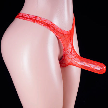 Men's Transparent Thong Underwear with Elephant Trunk Pouch in Red by Gallery Man