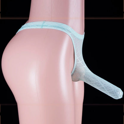 Men's Transparent Thong Underwear with Elephant Trunk Pouch in Sky Blue by Gallery Man