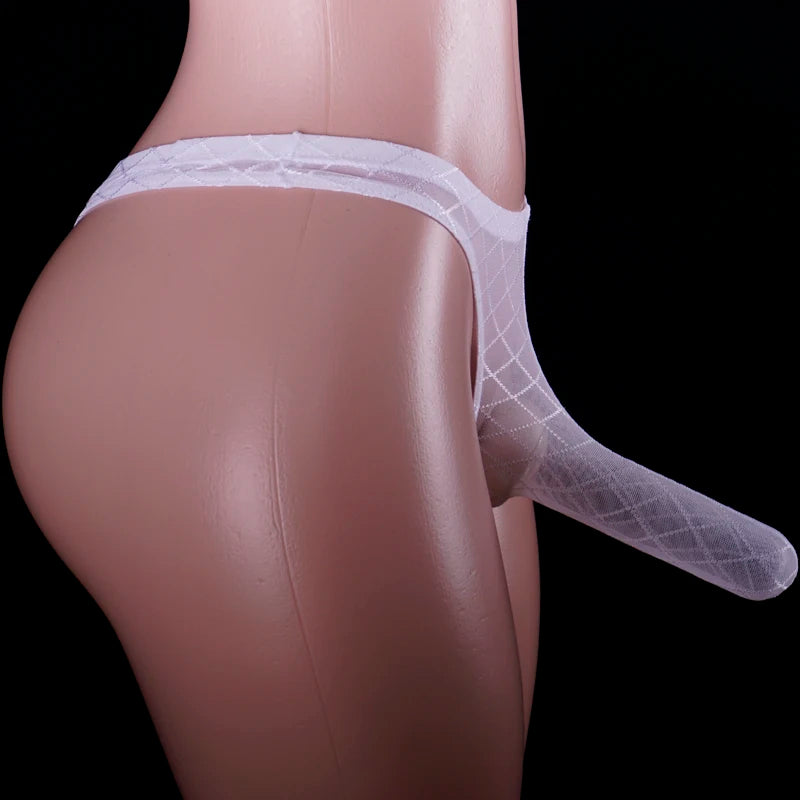 Men's Transparent Thong Underwear with Elephant Trunk Pouch in White by Gallery Man