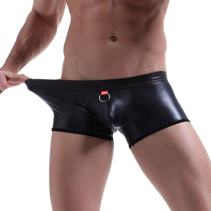 Men's Stretch Boxer Briefs Leather Underwear