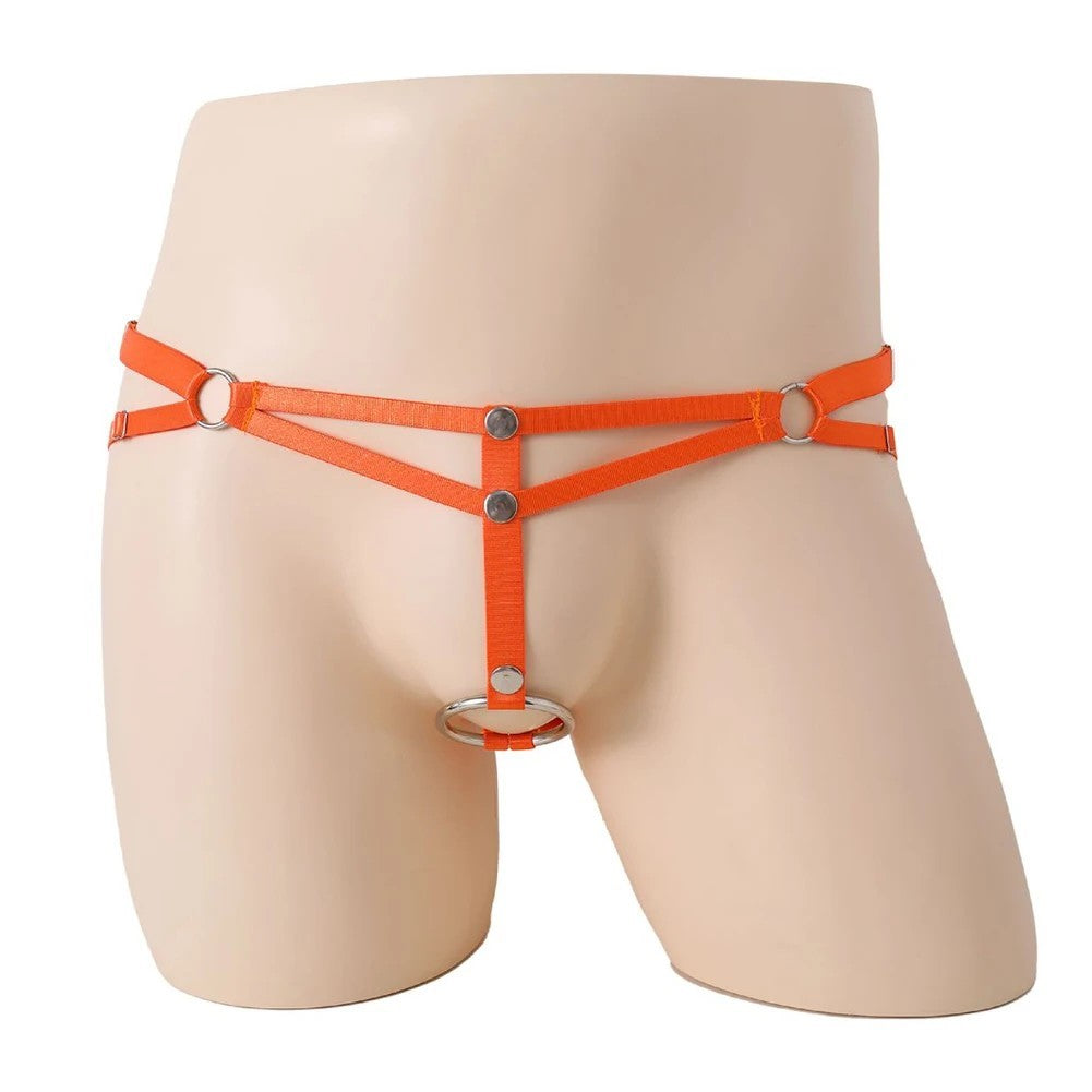 galleryman.com - Men O-Ring Hole Strap Bandage Thong G-String Underwear Orange