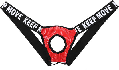 galleryman.com - Men Patent Leather Jockstrap Front Hole Underwear Red