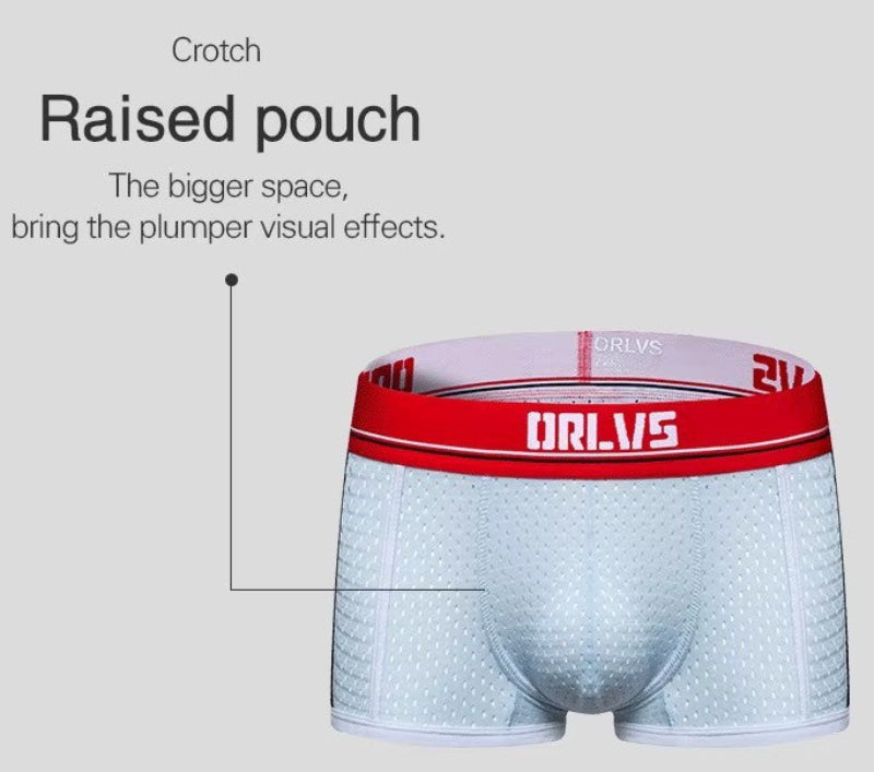 Men's Sporty Raised Pouch Boxer Briefs Mesh Underwear