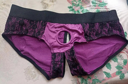 galleryman.com - Men Sexy Lace Panties Backless With Open Front Hole Purple