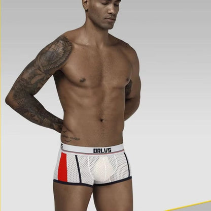 Men's Sporty Raised Pouch Boxer Briefs Mesh Underwear