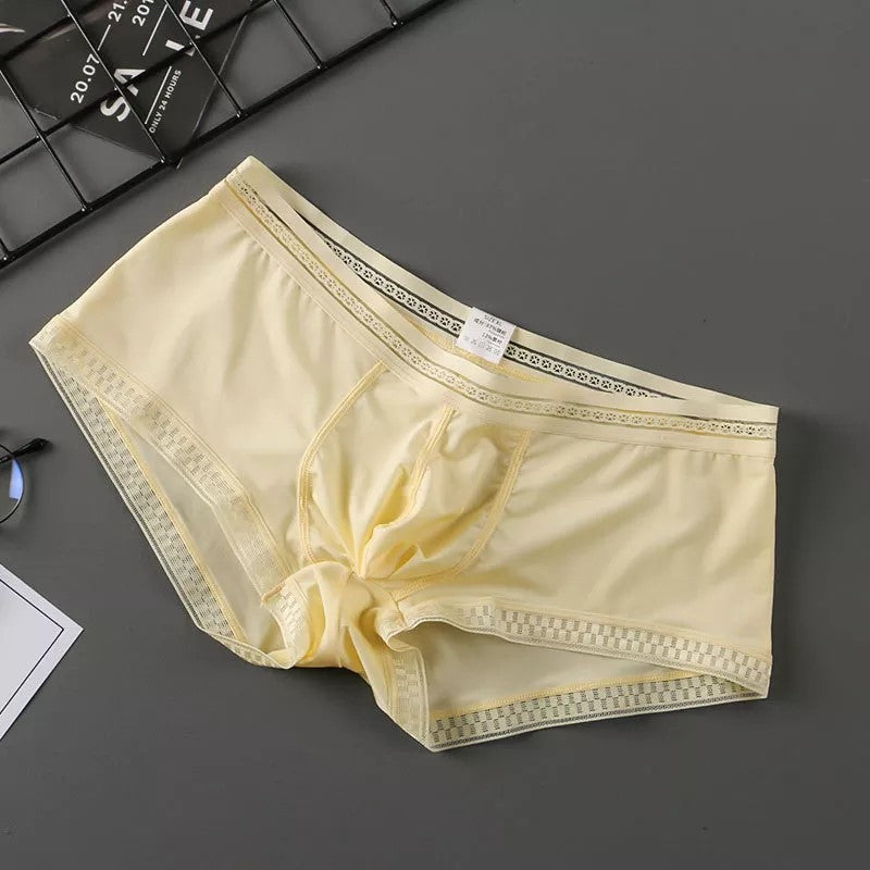 Men Boxer Briefs Ice Silk Translucent Panties Ultra-thin Underwear