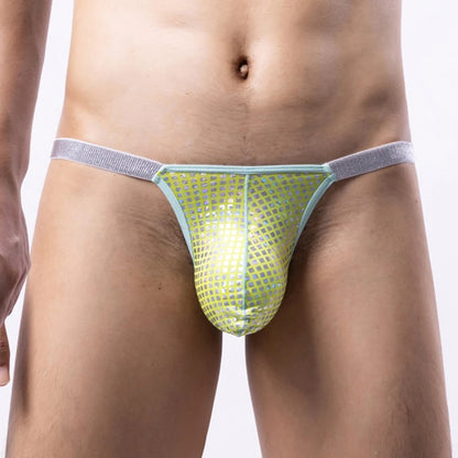 Men's Shiny Sequin G-String Thong Underwear with Bulge Pouch