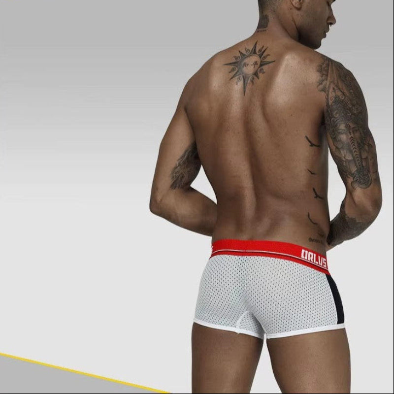 Men's Sporty Raised Pouch Boxer Briefs Mesh Underwear