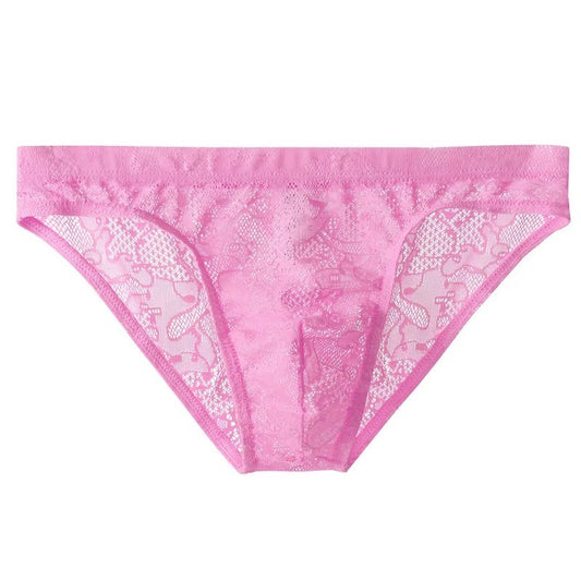 Men's Sexy Lace Briefs Panties See Through Transparent Underwear