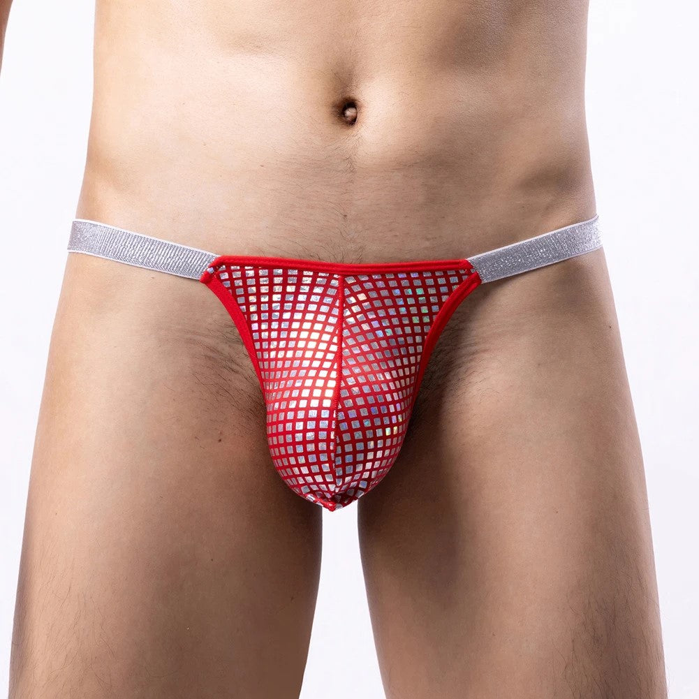 Men's Shiny Sequin G-String Thong Underwear with Bulge Pouch