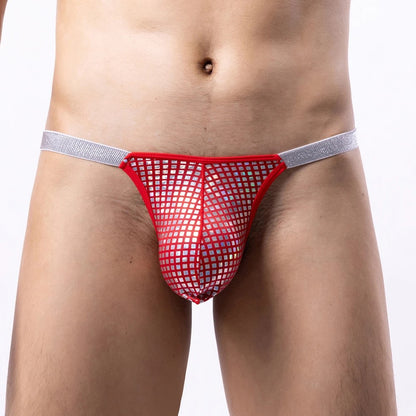 Men's Shiny Sequin G-String Thong Underwear with Bulge Pouch