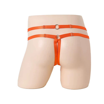 Men's Double Waistband Strap G-String Panties with front Chain & O-Ring