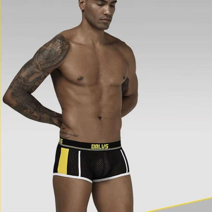 Men's Sporty Raised Pouch Boxer Briefs Mesh Underwear