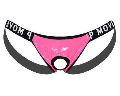 galleryman.com - Men Patent Leather Jockstrap Front Hole Underwear Pink