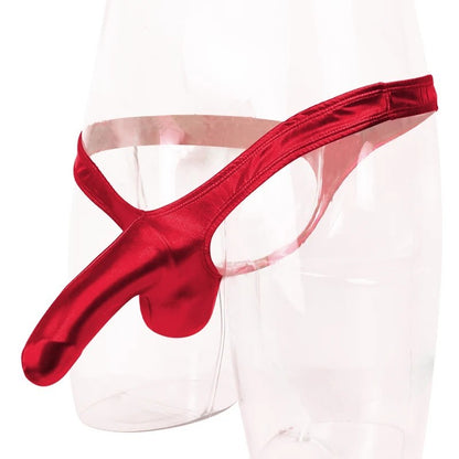 galleryman.com - Men's Sexy Elephant Nose Thong PU Leather Underwear Red