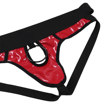galleryman.com - Men's Patent Leather Jockstrap Front Ring Hole Underwear Red