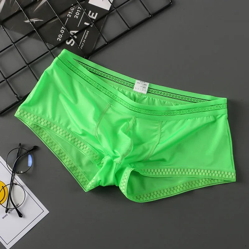 Men Boxer Briefs Ice Silk Translucent Panties Ultra-thin Underwear