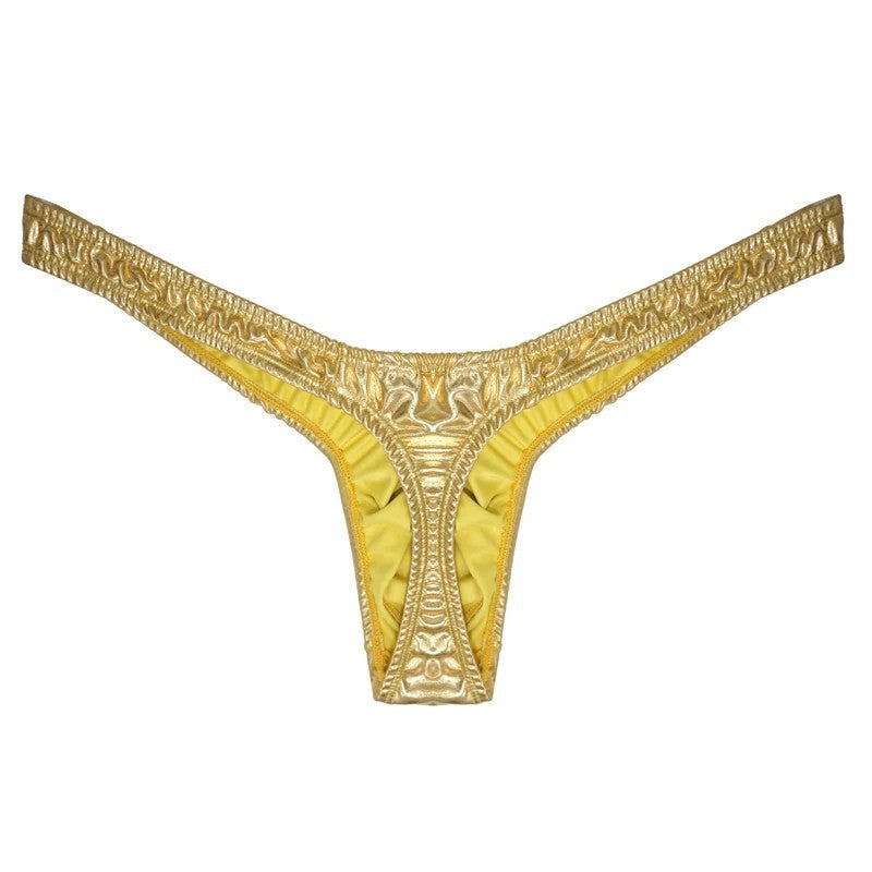 galleryman.com - Men's Sexy Elephant Nose Thong PU Leather Underwear Gold