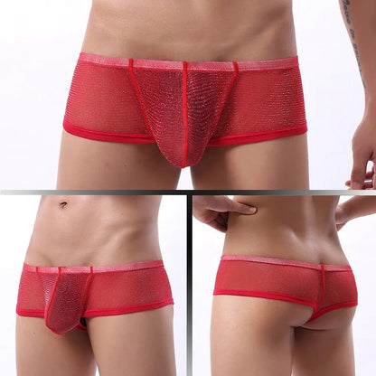 galleryman.com - Men Sexy Ultra Thin Mesh Boxer Brief Underwear Red