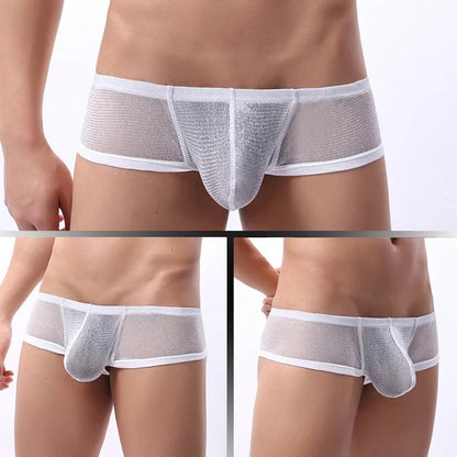 galleryman.com - Men Sexy Ultra Thin Mesh Boxer Brief Underwear White