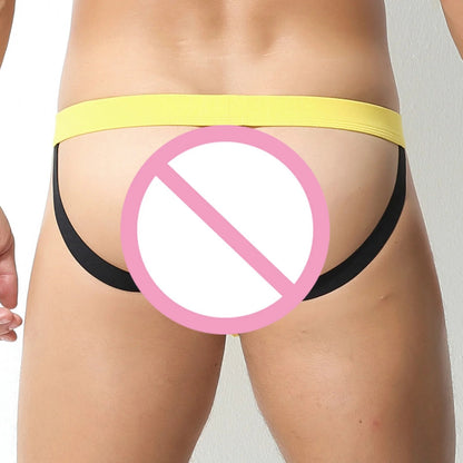 galleryman.com - Men Thong Jockstraps Stretch See Through Underwear Yellow