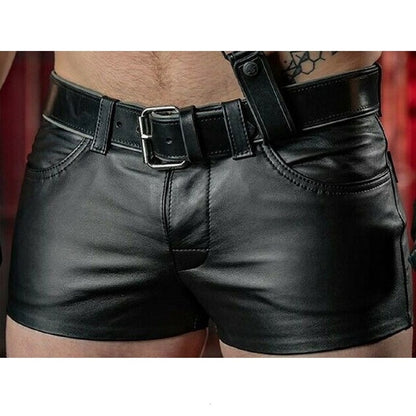 galleryman.com - Men's Sexy Slim Leather Shorts Black