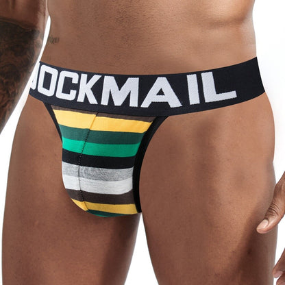 Men Colored Striped Cotton Jockstrap Underwear