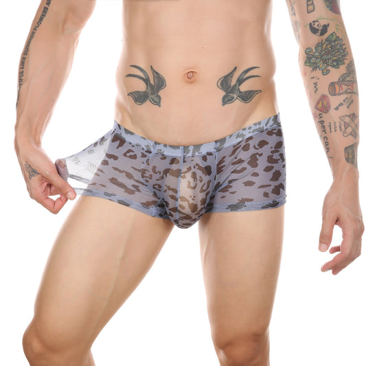 Men Leopard Boxer Briefs Translucent Underwear