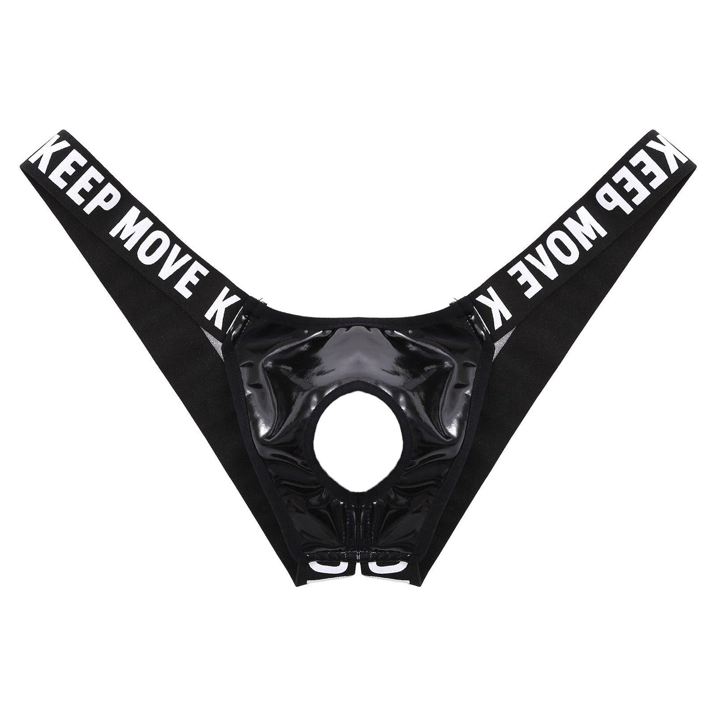 Men's Sexy Patent Leather Jockstrap Hollow Out Bulge Pouch Underwear