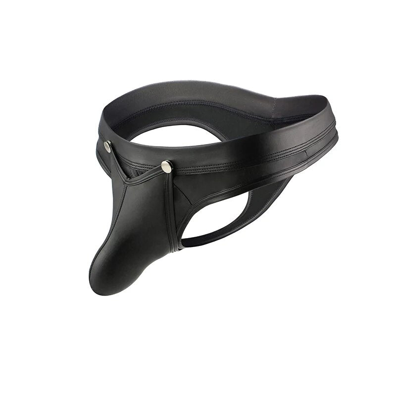 galleryman.com - Men Fetish Thong Leather Open Crotch Underwear Black